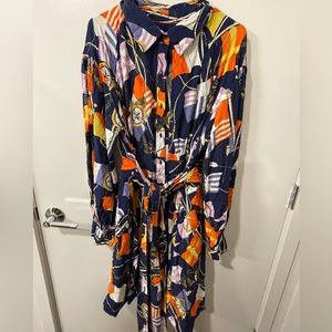 Chic Marine High Neck Button Down Dress